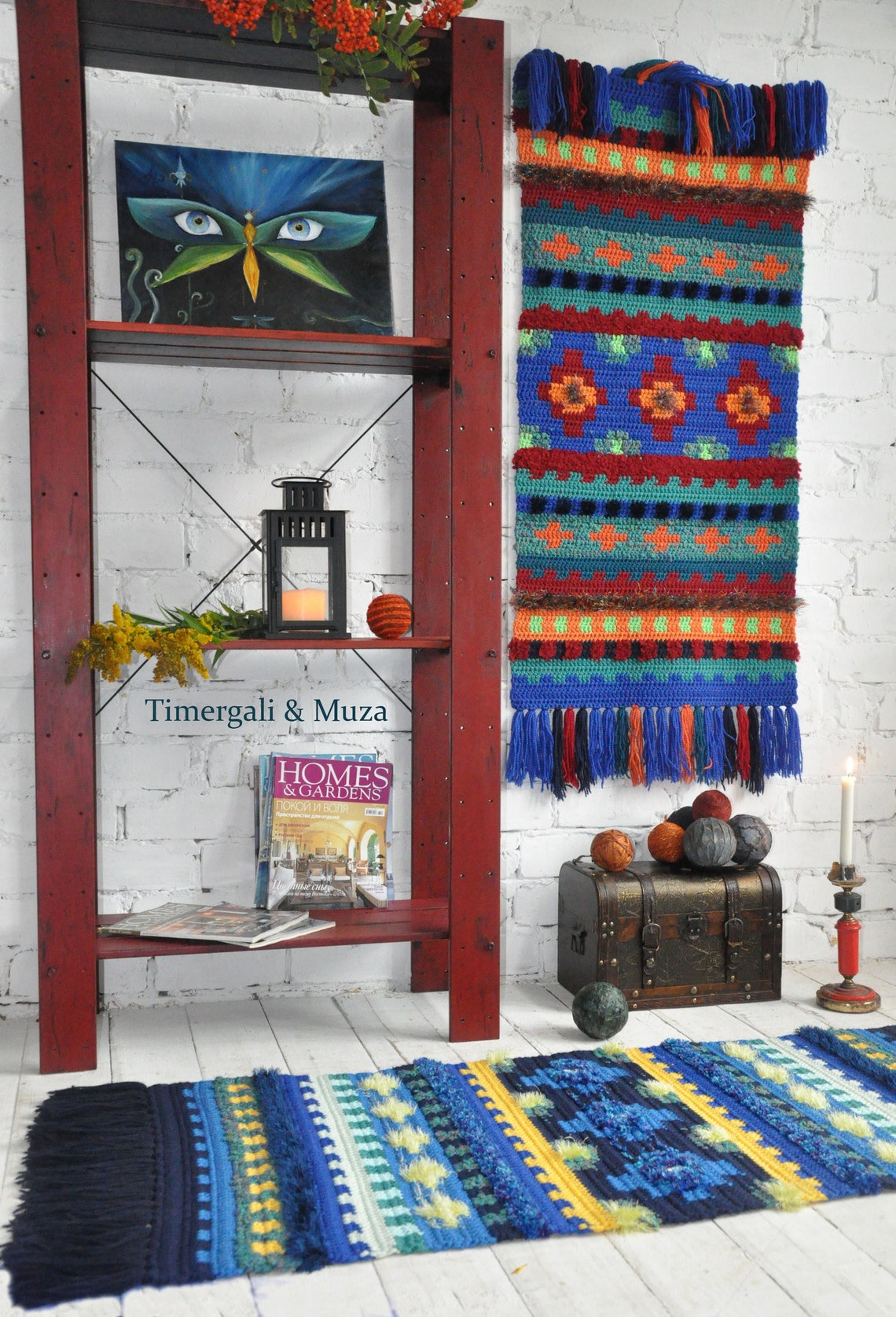 Accent Crocheted Rug Wool Wall Hanging Exotic Home Decor Etsy