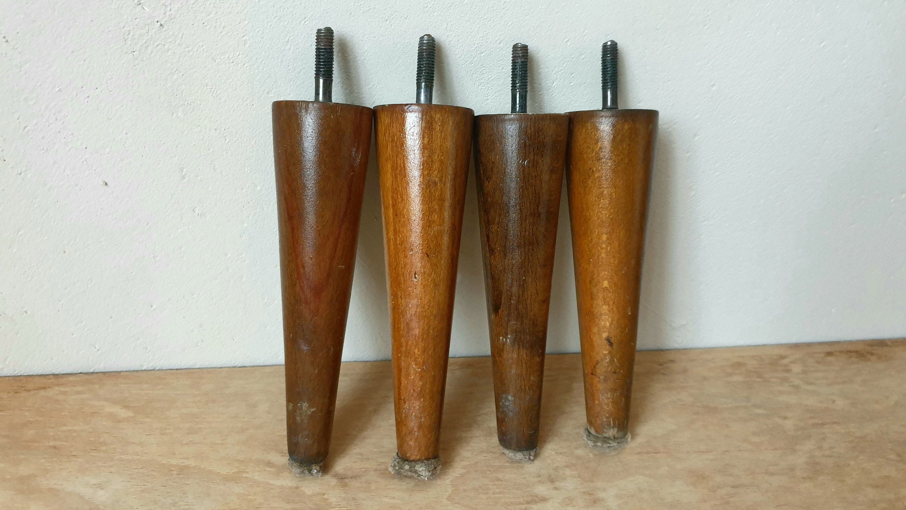 4er Set 4 Sofabeine aus Holz Vintage Mid Century Möbelbeine | Etsy