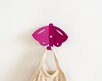 Gancho de parede em forma de borboleta rosa