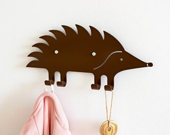 Kids Wall Hook Hedgehog Brown, Kids Coat Hanger, Animal Wall Hook, Playful Coat Rack For Entryway, Gift For Kids