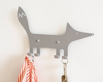 Kids Wall Hook Fox Grey, Kids Coat Hanger, Animal Wall Hook, Playful Coat Rack For Entryway, Gift For Kids