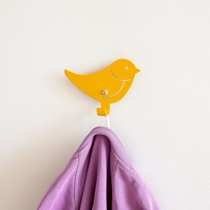 Kids Wall Hook Bird Yellow, Decorative Animal Hanger, Bird Coat Hook, Playful Coat Rack For Entryway, Gift For Kids, Bird Theme
