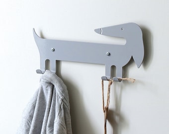 Kids Montessori Hook, Organizing Kids Clothings, Animal Wall Hanger, Playful Coat Rack, Kids Wall Hook Dachshund Grey, Gift For Kids