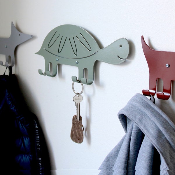 Kids Wall Hook Turtle Green, Kids Coat Hanger, Animal Wall Hook, Playful Coat Rack For Entryway, Gift For Kids