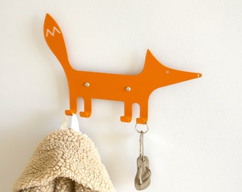 Kids Wall Hook Fox Orange, Kids Coat Hanger, Animal Wall Hook, Playful Coat Rack For Entryway, Gift For Kids