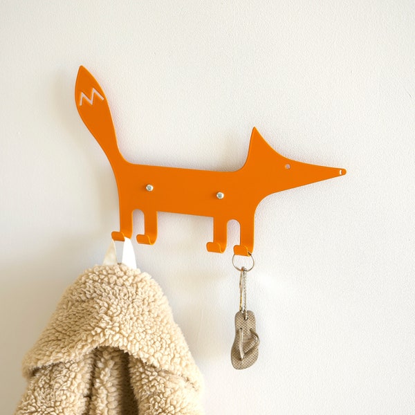 Kids Wall Hook Fox Orange, Kids Coat Hanger, Animal Wall Hook, Playful Coat Rack For Entryway, Gift For Kids