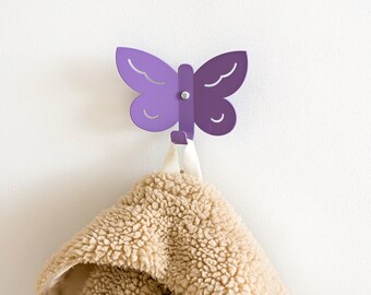 Kids Wall Hook Butterfly Purple, Decorative Animal Wall Hanger, Metal Coat Hook, Playful Coat Rack For Entryway, Gift For Kids