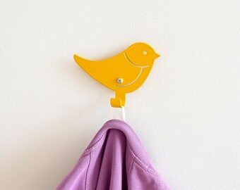 Kids Wall Hook Bird Yellow, Decorative Animal Hanger, Bird Coat Hook, Playful Coat Rack For Entryway, Gift For Kids