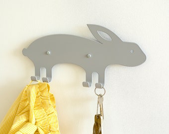 Kids Wall Hook Rabbit Grey, Kids Coat Hanger, Animal Wall Hook, Playful Coat Rack For Entryway, Gift For Kids