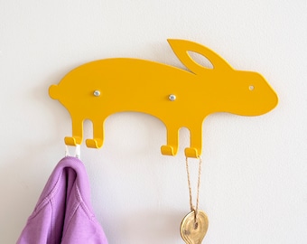 Kids Wall Hook Rabbit Yellow, Kids Coat Hanger, Animal Wall Hook, Playful Coat Rack For Entryway, Gift For Kids