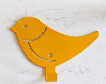 Orienté vers la gauche, patère murale enfant jaune oiseau, cintre animal décoratif, patère oiseau, porte-manteau ludique pour entrée, cadeau pour enfant