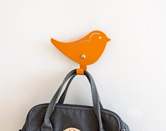 Kids Wall Hook Bird Orange, Decorative Animal Hanger, Bird Coat Hook, Playful Coat Rack For Entryway, Gift For Kids