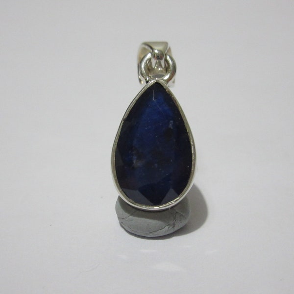 STUNNING Faceted Sapphire Pendant - Sterling Silver