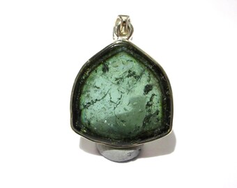 Bi-Coloured Tourmaline Crystal Section Sterling Silver Pendant