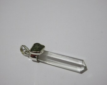 Moldavite and Quartz Sterling Silver Pendant