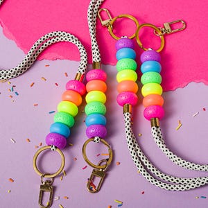 Neon Rainbow Teacher Lanyard: Primary Colors Neck Badge Holder bild 1