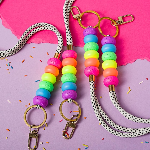 Neon Rainbow Teacher Lanyard: Primary Colors Neck Badge Holder