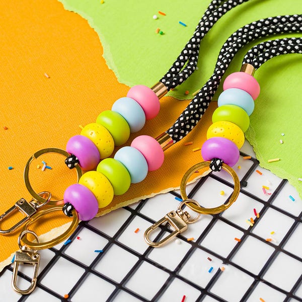 Teacher Keys Lanyard: Handcrafted Clay Beads, Keychain and Keyfob Wristlet Options
