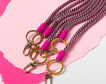 Minimal ID Lanyard: Different Length & Colors Cord Options, Handcrafted Clay Beads