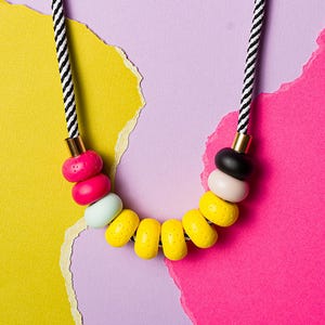 Teacher Beaded Necklace, Pencil Colorful Necklace, Bright Statement Necklace, Funky Chunky Necklace, Yellow Pink Necklace, Teacher Gift