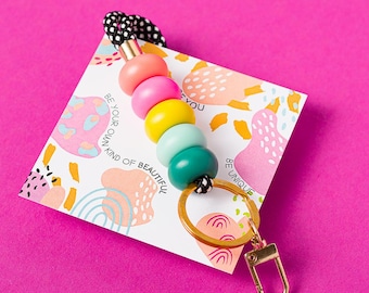Beaded Teacher Lanyard: Rainbow Badge Holder