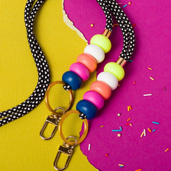 Stretch Beaded Lanyard: Colorful Beads Badge Holder, Different Cords Options