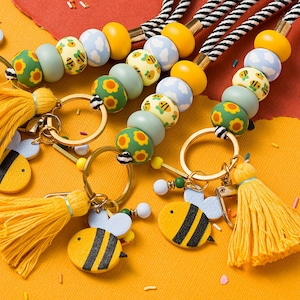 Bee lanyard, Teacher lanyard, Sunflower lanyard, Floral ID holder, Necklace lanyard, Yellow blue lanyard, Badge holder, Bee Keychain lanyard