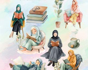 Bookish Muslimah Clipart & Sticker Bundle: Islamic Art (PNG Digital Download)