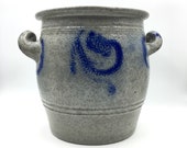 Stoneware Pot. Primitive Stoneware Crock. Utensil Holder. Salt Glazed Stoneware Jar. Cobalt Blue Pottery. Betschdorf. Kitchen Storage