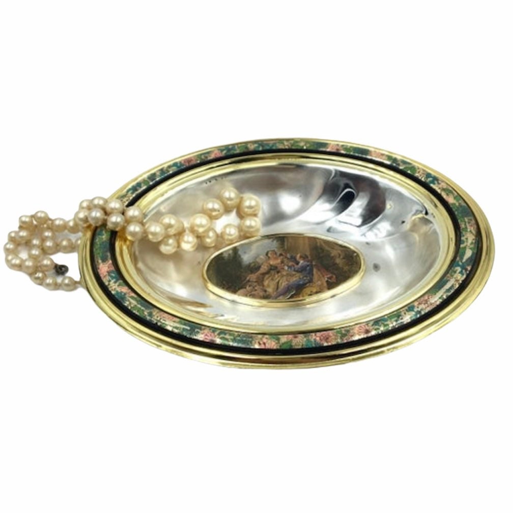Plat Ovale de Babiole. Bol à Babiole en Métal. Plat d'anneau Vintage. Porte-Bijoux. Porte-Savon. Cha