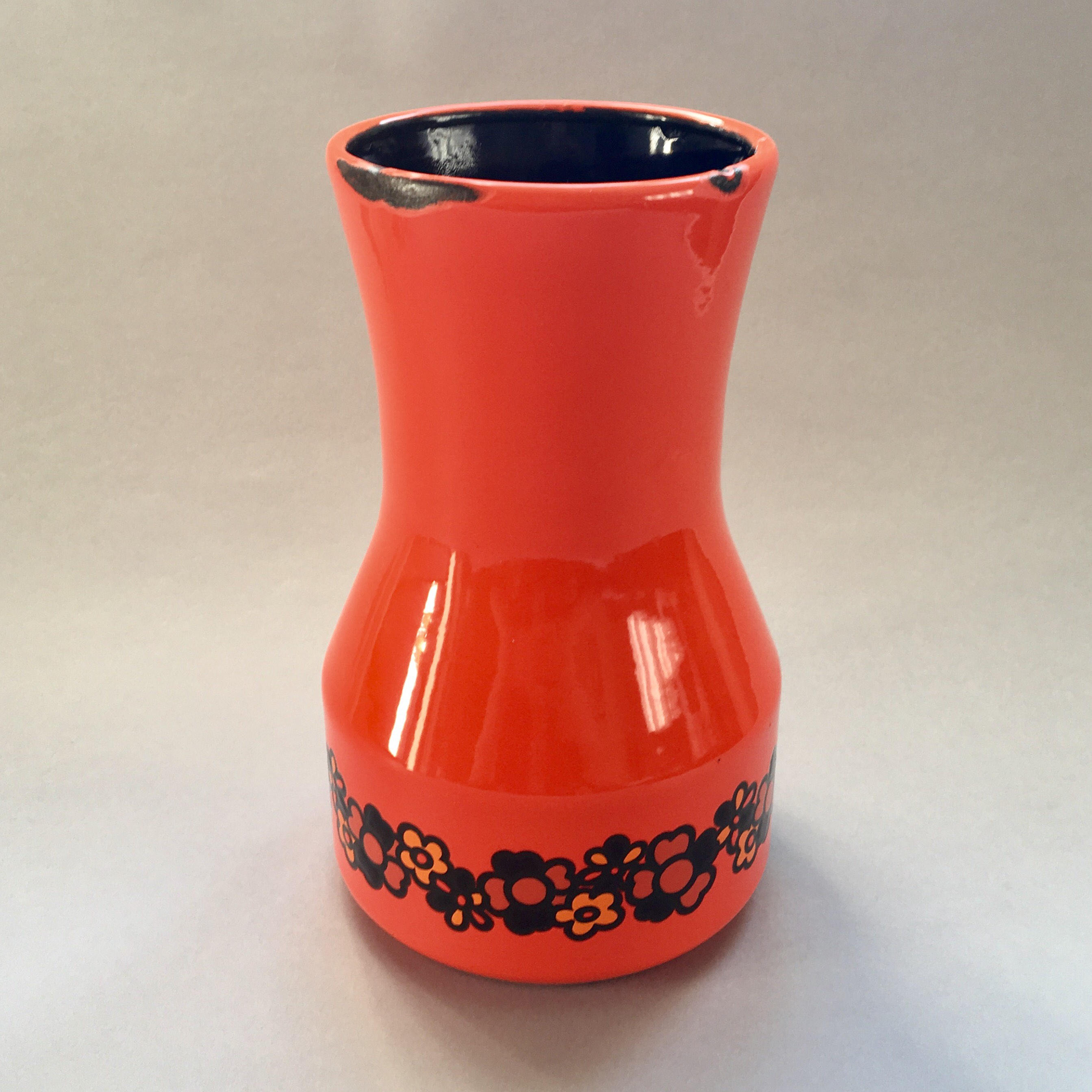 Vase Émail. Émail Orange. Enamelware. Vase Floral. Décor Orange. Porte-Ustensile. Vase Vintage. Fran