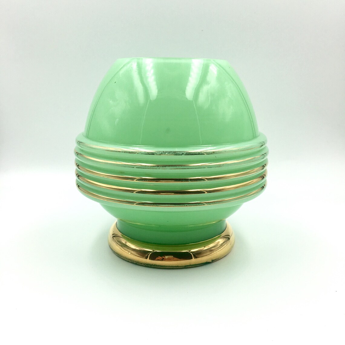 Green Glass Vase. Ferjac France Vase. Art Deco Vase. Gilded Etsy