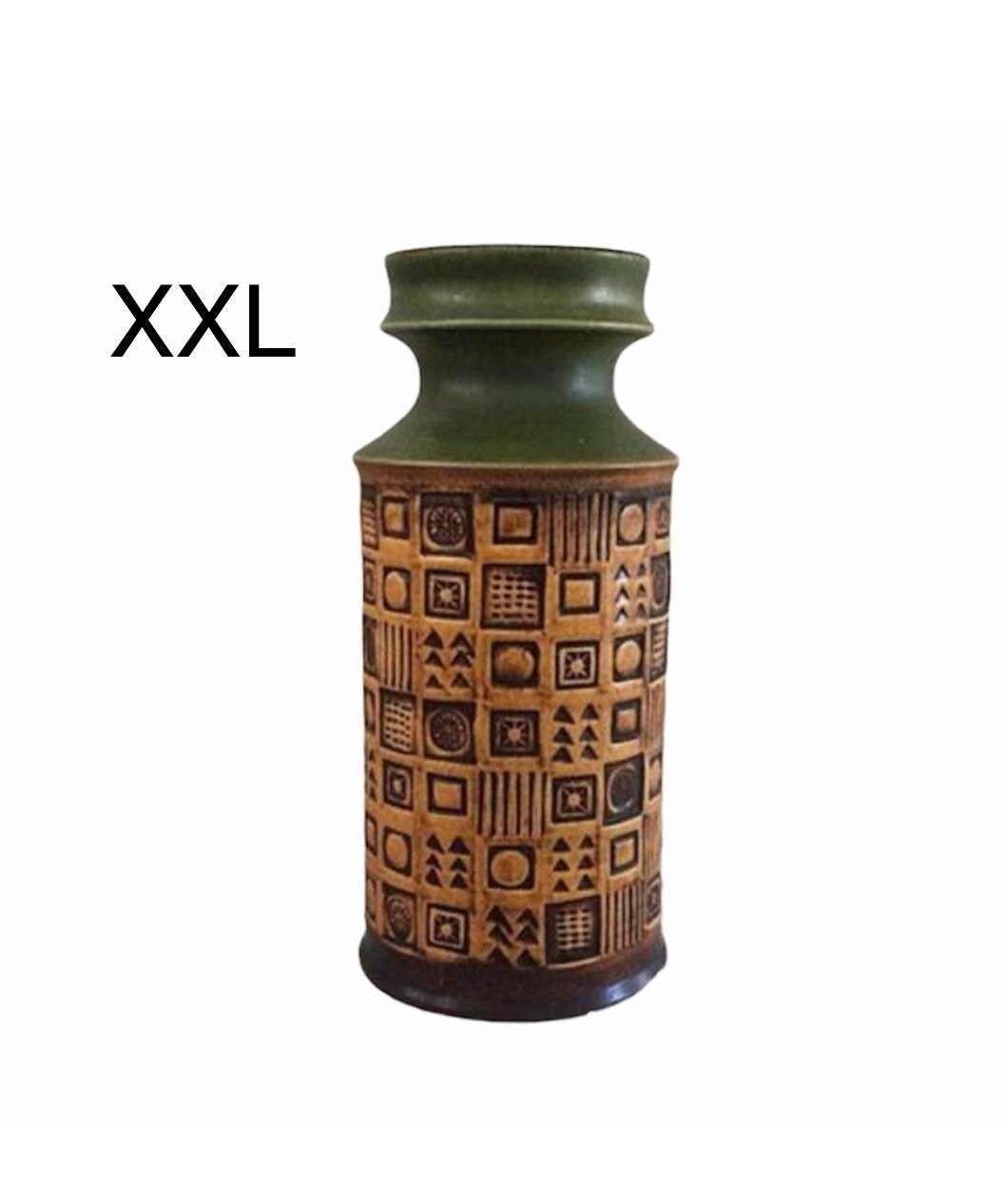 Grand Vase Vert et Brun Vintage. Bodo Mans. Poterie Ouest-Allemande. Vase de Baie Xxl. Au Sol. Wgp.