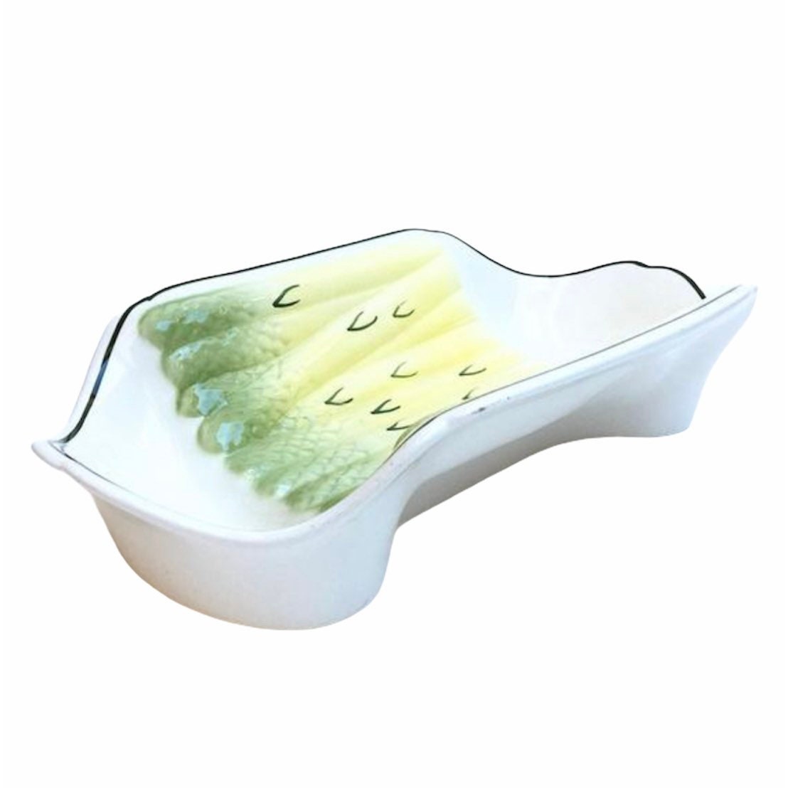 Plateau d'asperges Vintage. Des Salins. Transferware Vert. Majolique. Plat. Plat en Céramique. à Asp