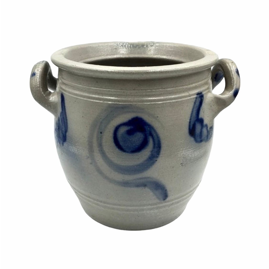 Ancien Pot en Grès Emaillé - Betschdorf Alsace Poterie Antique Bleu Cobalt & Gris Artisanat 19Ème Si