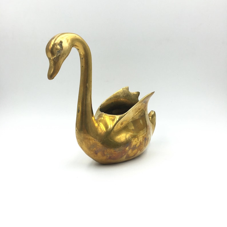 Brass Swan Planter Brass Swan Figurine French Vintage Brass Pot Indoor Planter Cygne Swan Planter Brass Decor Brass Pot Jardini\u00e8re