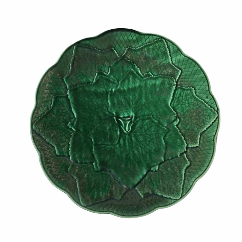 Plat de Service Français Majolica Vert Antique. Plateau Feuilles Raisin Par Gien. Plateau à Gâteau e