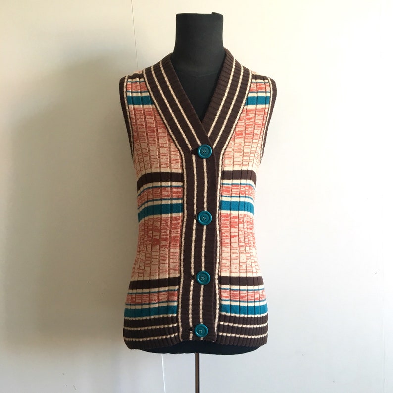 Seventies Waistcoat Colorful Sleeveless Sweater French Vintage Gilet Retro Boho Fashion Vintage Sleeveless Cardigan Hipster Cardigan Clothing Sweaters Valresa Com