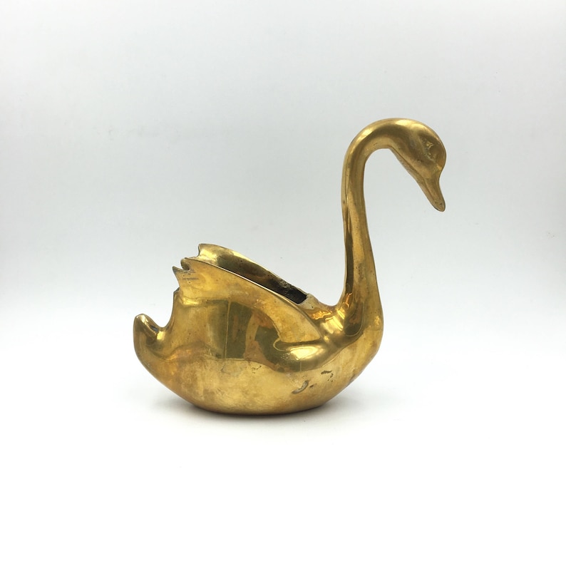 Brass Swan Planter Brass Swan Figurine French Vintage Brass Pot Indoor Planter Cygne Swan Planter Brass Decor Brass Pot Jardini\u00e8re