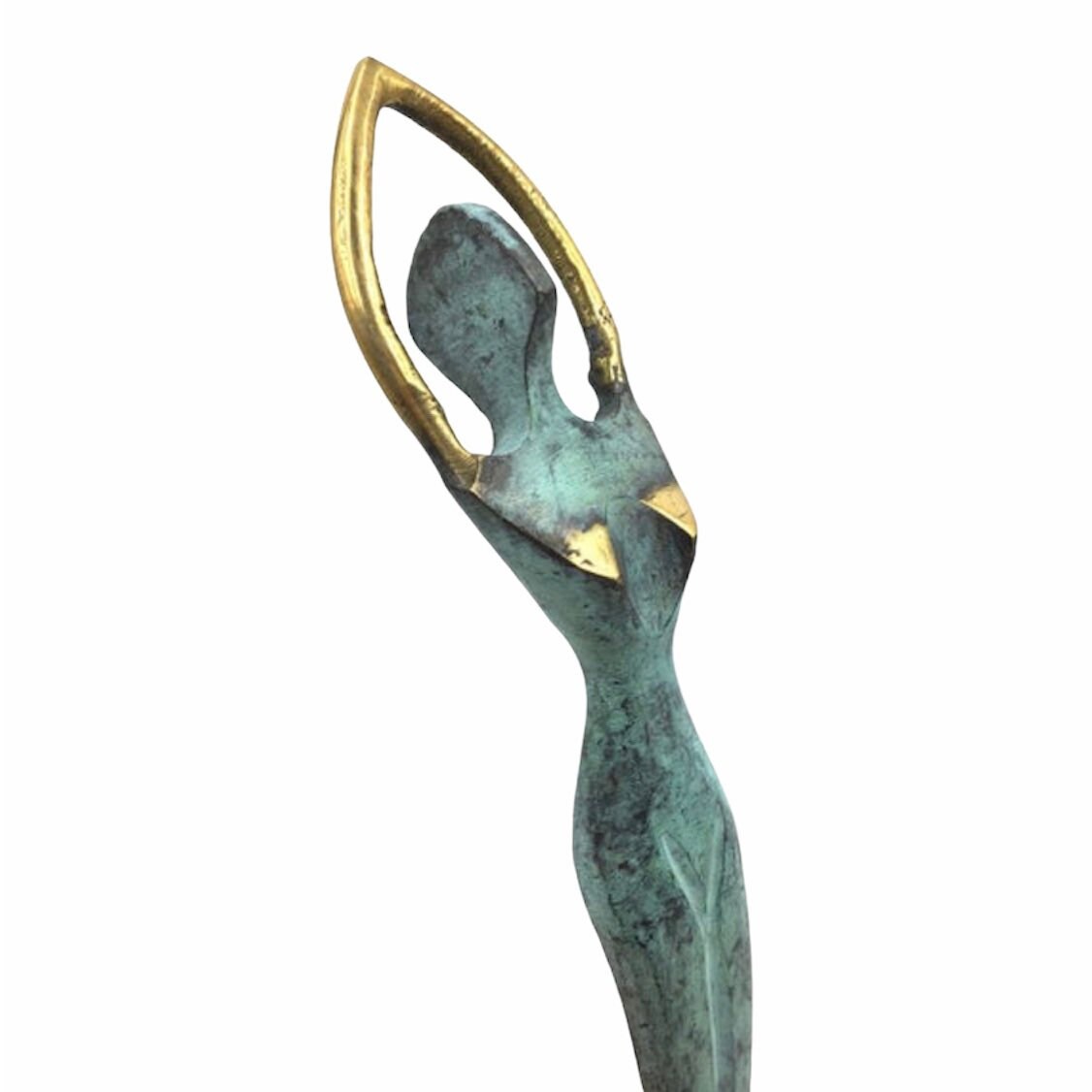 Statue de Femme Nue en Laiton Vert Vintage. Statue Moderniste Laiton. Danse Moderne Du Milieu Siècle