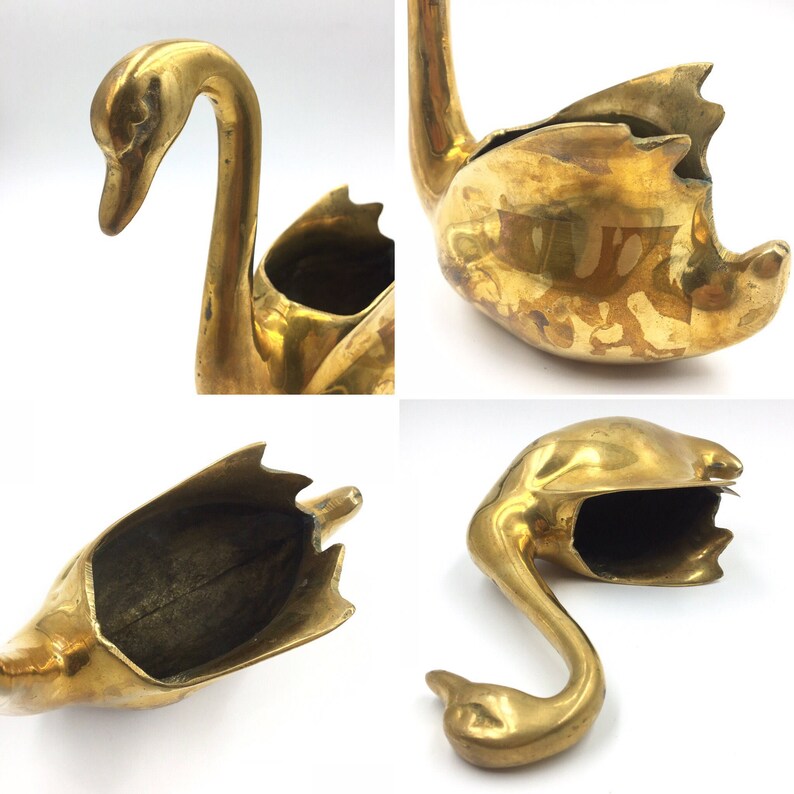 Brass Swan Planter Brass Swan Figurine French Vintage Brass Pot Indoor Planter Cygne Swan Planter Brass Decor Brass Pot Jardini\u00e8re