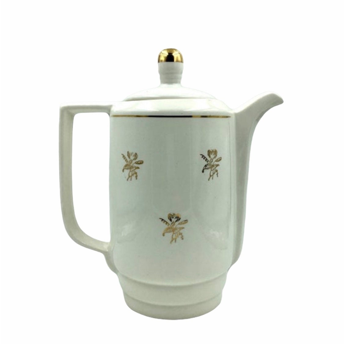 Théière Antique de Saint Amand. Français Cafetière Vintage. Théière Blanche et Dorée. à Fleurs. Porc