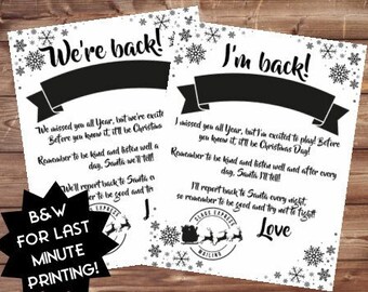Elf arrival letter. We’re back letter. I’m back letter. Last minute Elf arrival letter. Elf arrival printable. Printable elf letter.