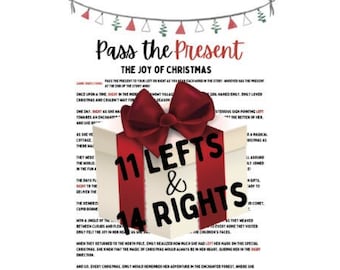 May include: A festive Christmas game called "Pass the Present: The Joy of Christmas". The game involves passing a present to the left or right based on the story. The game includes 11 left turns and 14 right turns.