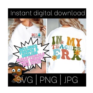 In mijn lerarentijdperk svg. Leraar voorvoegsels png. Gepersonaliseerd lerarenoverhemd in retrostijl. Trendy aangepaste niet-binaire cricut-bundel voor leraren.