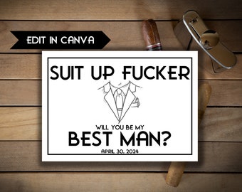 Funny best man Proposal Card Template, Canva Template, groomsman Proposal, INSTANT DOWNLOAD