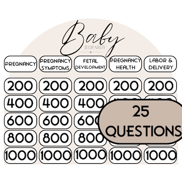 Baby shower jeopardy. Baby jeopardy. Baby shower trivia. Baby shower party game. Baby sprinkle game. Baby game. Baby shower trivia