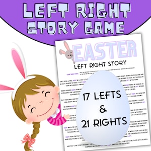 Easter left right game story. Easter Party Pass The present Game, pass the parcel, Printable Easter Activity Class Party Group