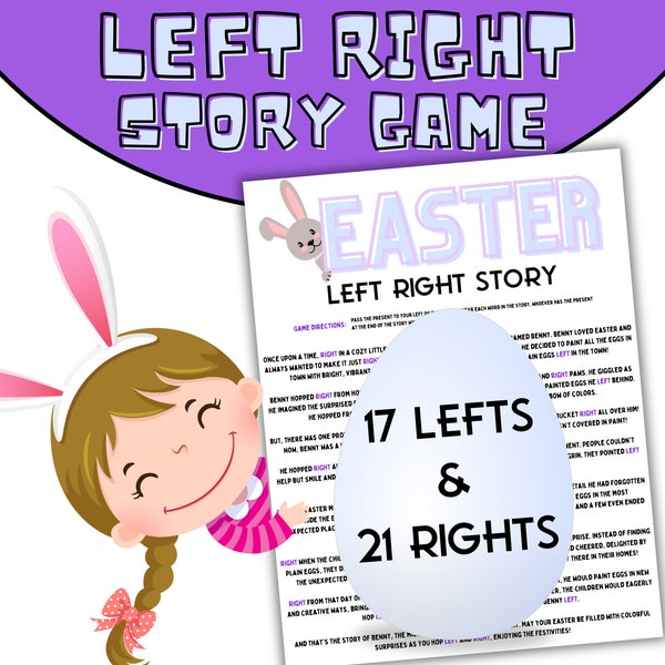 Easter left right game story. Easter Party Pass The present Game, pass the parcel, Printable Easter Activity Class Party Group