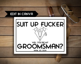 Funny groomsman Proposal Card Template, Canva Template, beat man Proposal, INSTANT DOWNLOAD